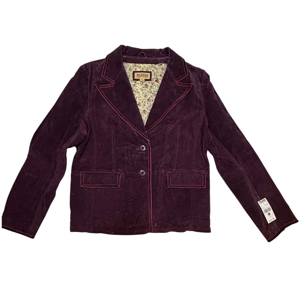 Wilsons Leather Womens Blazer Size XL Jacket Purple Plum Suede Floral Lined‎ NWT